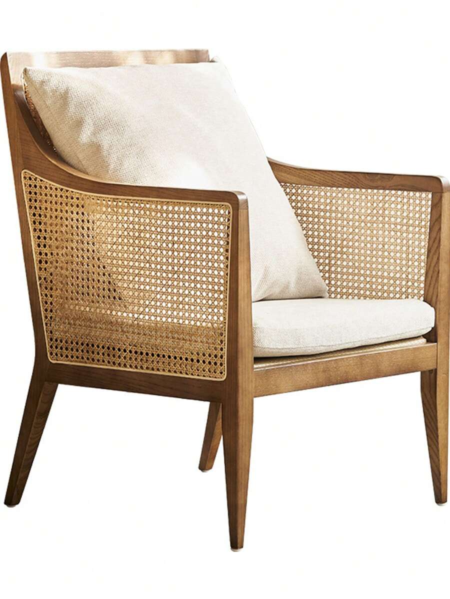 NIUTN Comoda poltrona in rattan con schienale alto Poltrona in rattan con braccioli larghi Con cuscini in maglia di cotone e lino e cuscino in rattan sedia Club