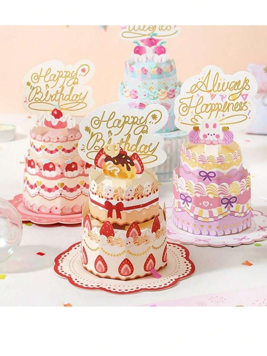 1 Stück 3D Pop-Up "Alles Gute zum Geburtstag" Karte mit Tortentop - personalisierte englische Glückwünsche für Frauen, Männer, Mütter, Ehefrauen, Ehemänner, Jungen, Mädchen - Sondergelegenheit Geburtstags Deko, faltbare kreative Segenswünsche, süße Geburtstagsgeschenke