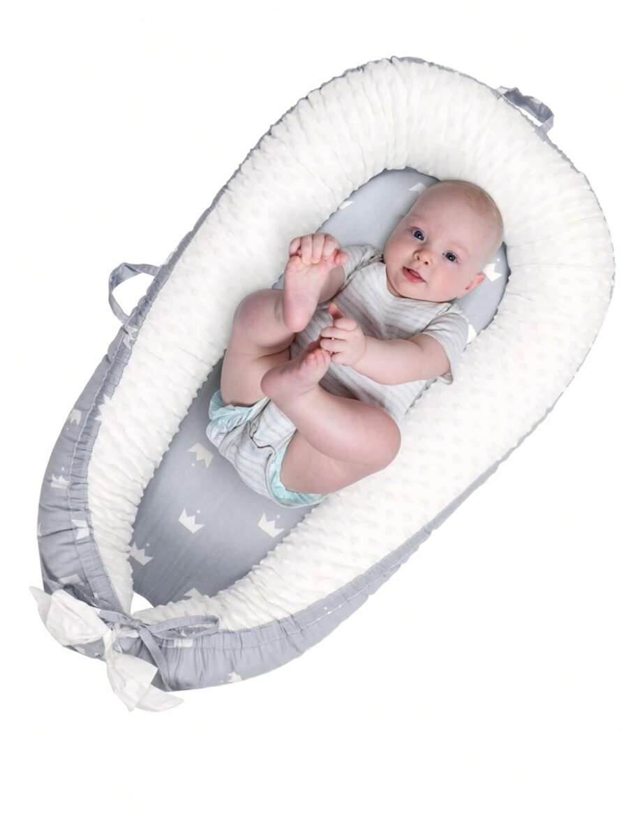 Nido Cuna Portatil para Bebe de 0 a 3 Años con Cordones Ajustables Diseño de Coronas con Soporte para Columna Cubierta de Algodon Sweet