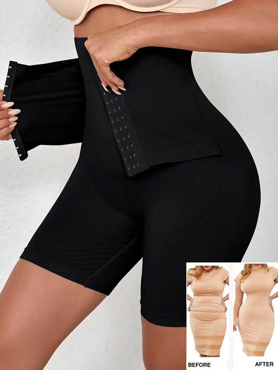 1pc Seamless High Waist Button Closure Boyshort Panty, Postpartum Shapewear To Slim Waist And Lift Buttocks