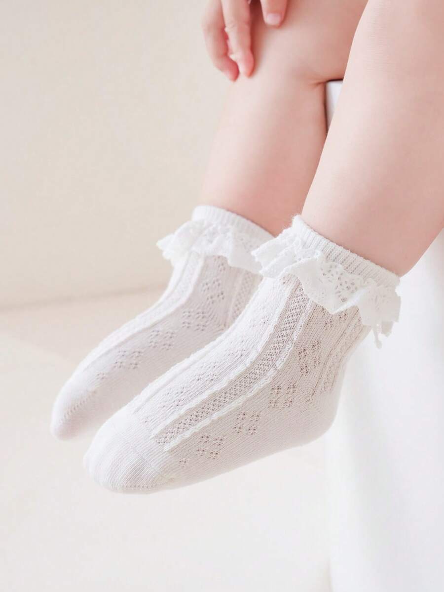 1 Par de Meias com Barra de Renda para Meninas, Meias Finas e Respiráveis de Tornozelo, Meias de Algodão para Bebês, Primavera/Verão