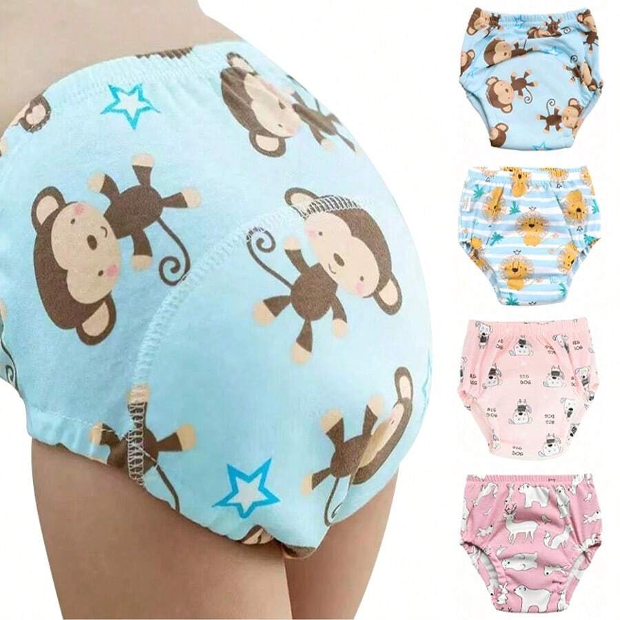 4 pièces de couches lavables et réutilisables pour bébé, étanches, respirantes, 6 couches de protection, 100% polyester, doublure et tissu extérieur imperméable, avec fonction anti-fuite, culottes de propreté, sous-vêtements pour bébé, cadeau de bébé
