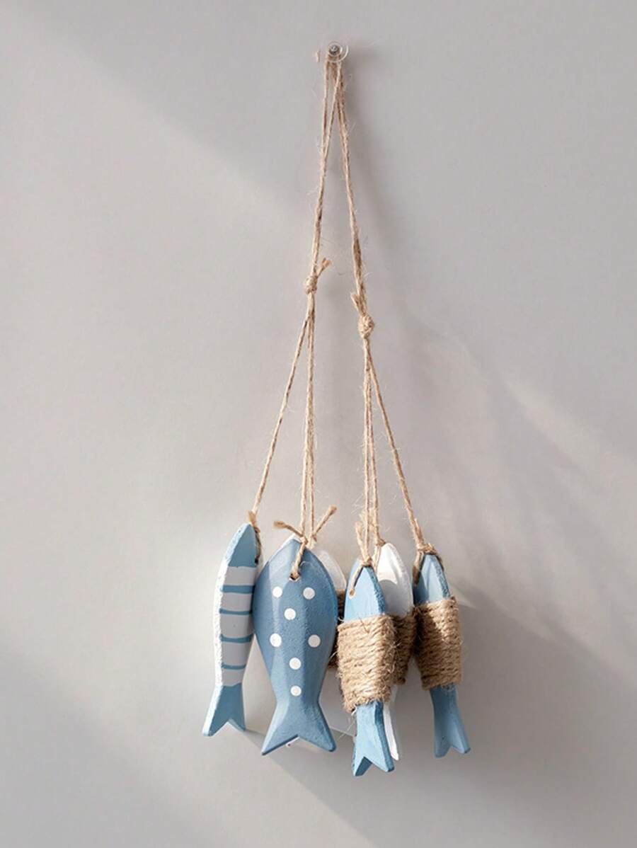 1 String Of 3pcs American Vintage Wooden Fish Ornament Decoration, Suitable For Homestay, Restaurant Wall Decor
