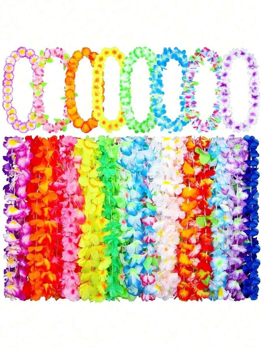 10/20/30/40/50Pcs Hawaii Garland Necklace Tropical Hawaii Flower Theme Party Favors Headbands Holiday Wedding Beach Birthday Decorations Party Supplies Wreaths Headbands Holiday Wedding Beach Birthday Decorations,Mother's Day, Wedding Season(Random Color)