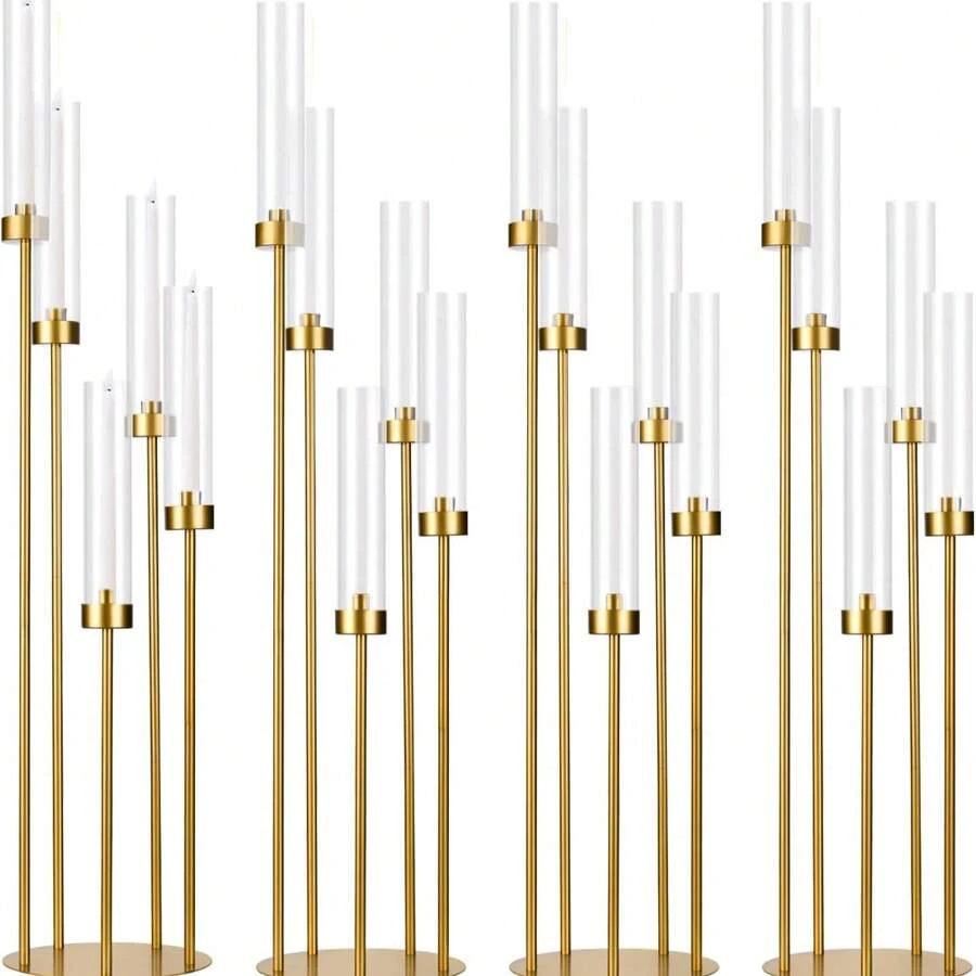 5pcs Metal Candelabra, Floor-Standing Tall Candlestick Holders, Gold Color Candle Holders For Centerpiece Decor, Suitable For Christmas, Weddings, Home Decor, Halloween Parties