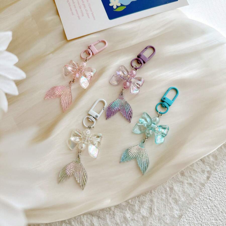 1 pezzo Ciondolo carino ad arco colorato e coda di pesce glitterata, decorazione per custodie per telefono, pendente per borsa, accessorio creativo per auto, borsa, regalo scolastico