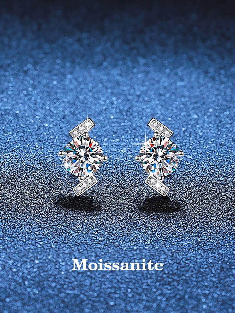 2 peças de brincos de pino de moissanita de 2 quilates de prata 925 de luxo, adequados para uso diário feminino, festa, feriado, dia dos namorados, dia das mães, aniversário de casamento, presente de joia de aniversário