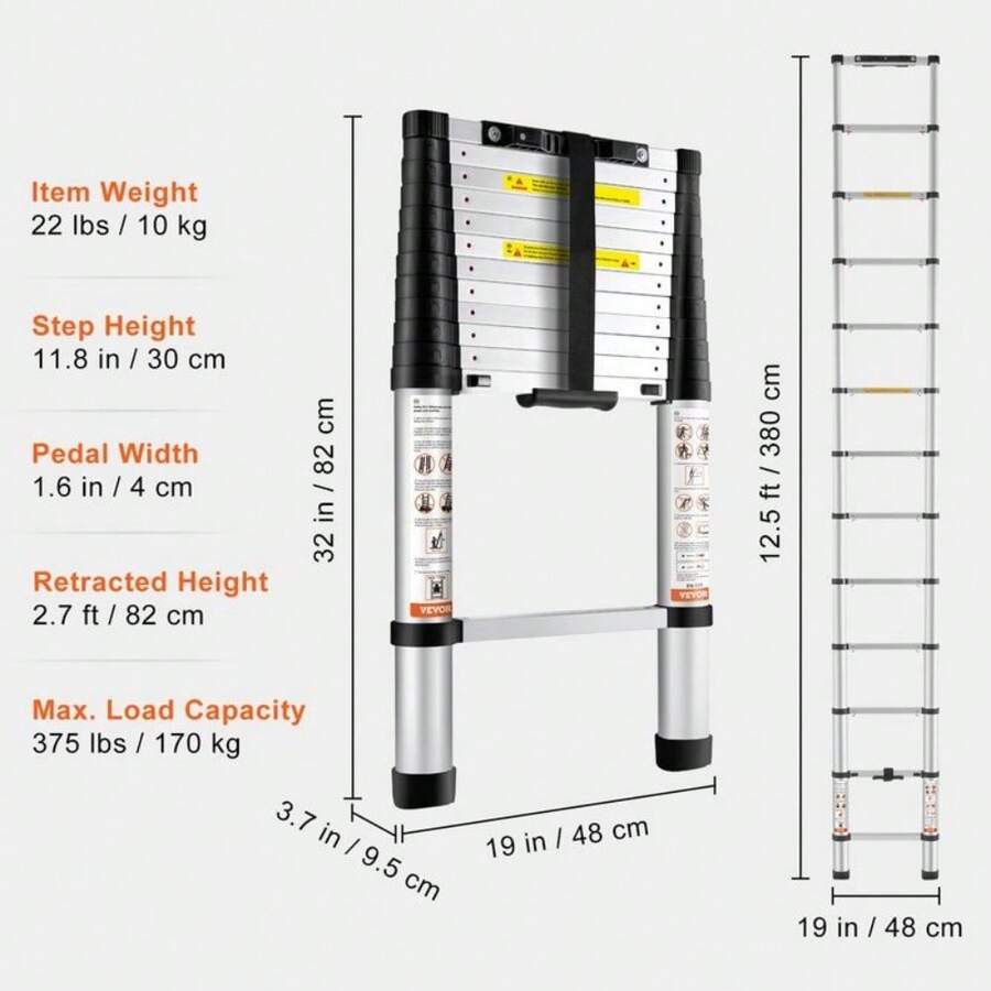Telescoping Ladder, Max. 20.3 FT 419 LBS Capacity, Aluminum Lightweight One/Multi-Button Retraction Collapsible Extension Ladder With Non-Slip Feet, Portable Multi-Purpose Compact Ladder For Home, RV, Loft, ANSI Liste