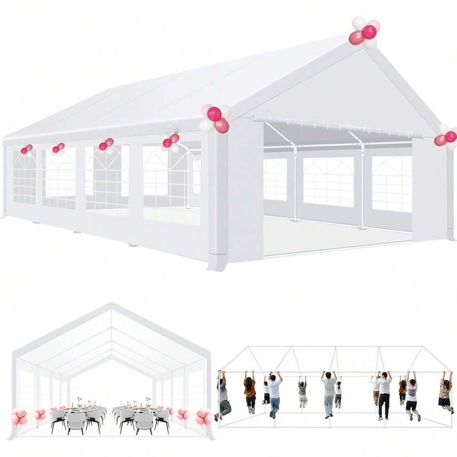 tooluck 20x30 Party Tent Heavy Duty, Galvanized Wedding Tent, Event Shelter Tent For Parties, Large Outdoor Gazebo With Removable Sidewall & Built-In Sandbag, Carpas Para Fiestas, Waterproof, White