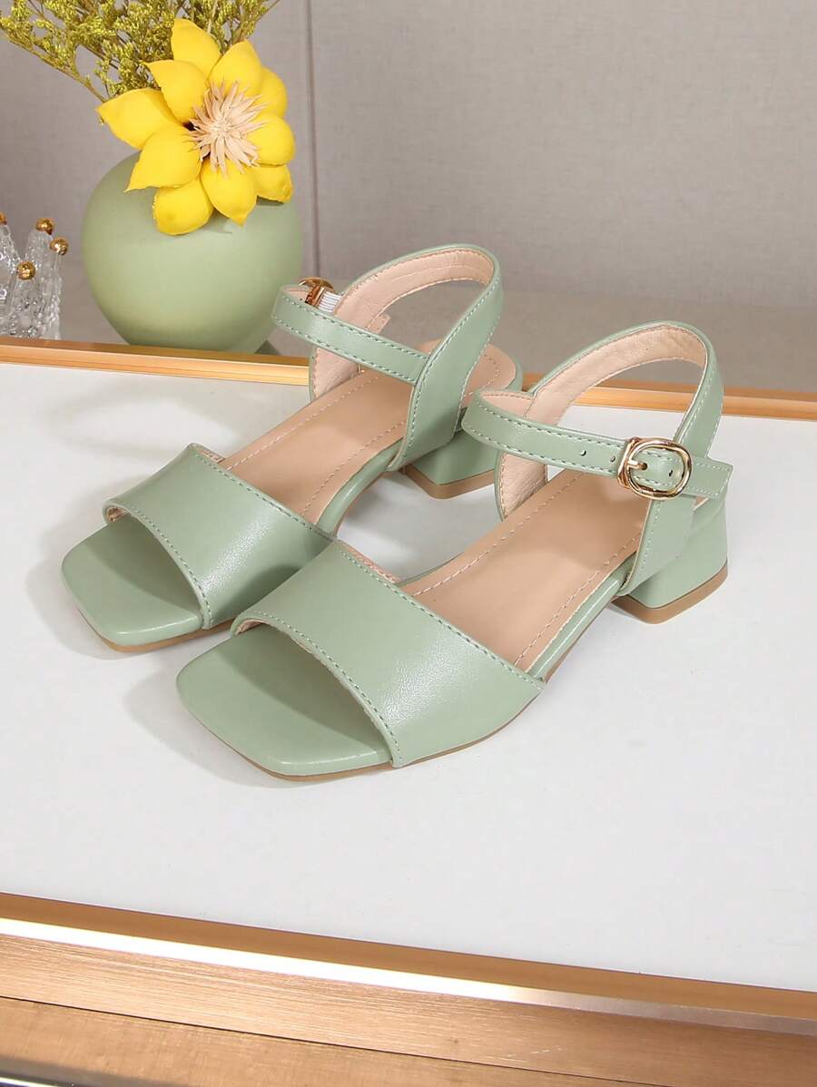 Girls' Fashionable Elegant And Comfortable Low-Heeled Sandals, Crystal Shiny Upper With Moon Decoration Buckle For Weddings And Dress Occasions