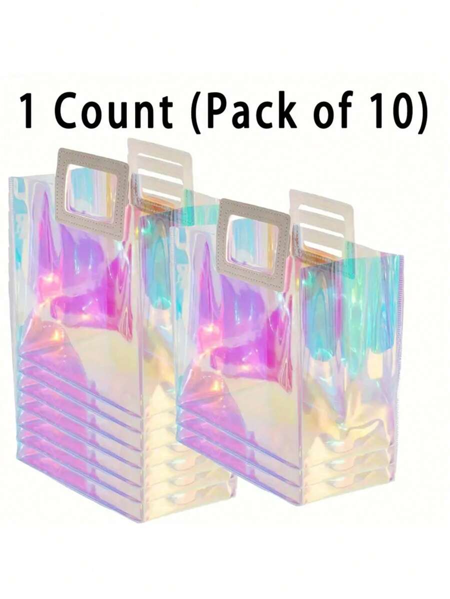 5/10pcs, Rainbow Gradient Plastic Tote Bag - Multifunctional Reusable Party Bag For DIY, Birthday, Wedding Giveaways