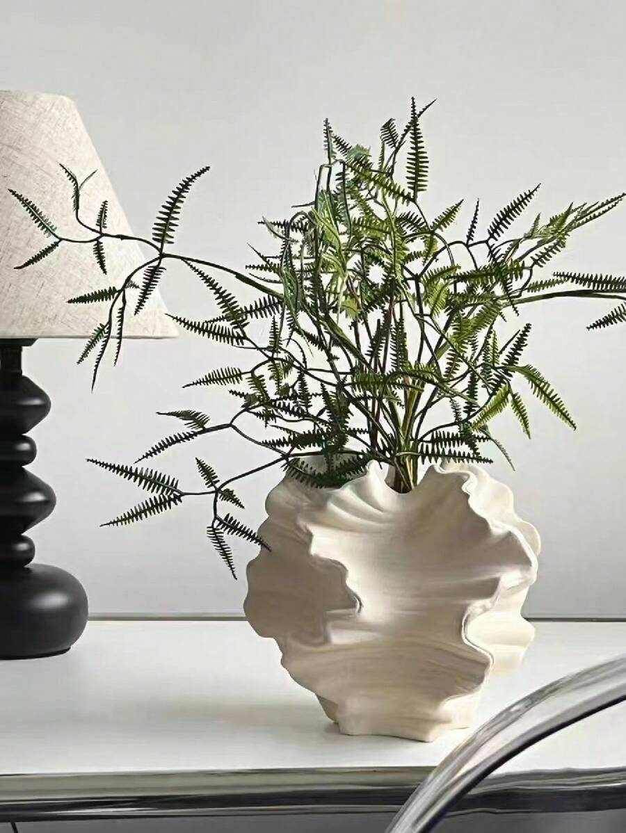 1pc White Ceramic Vase Flower Vase For Pampas Grass, Modern Large Coral Vase For Home Decor, Nordic Boho Vase For Centerpieces, Wedding, Dinner Table, Living Room