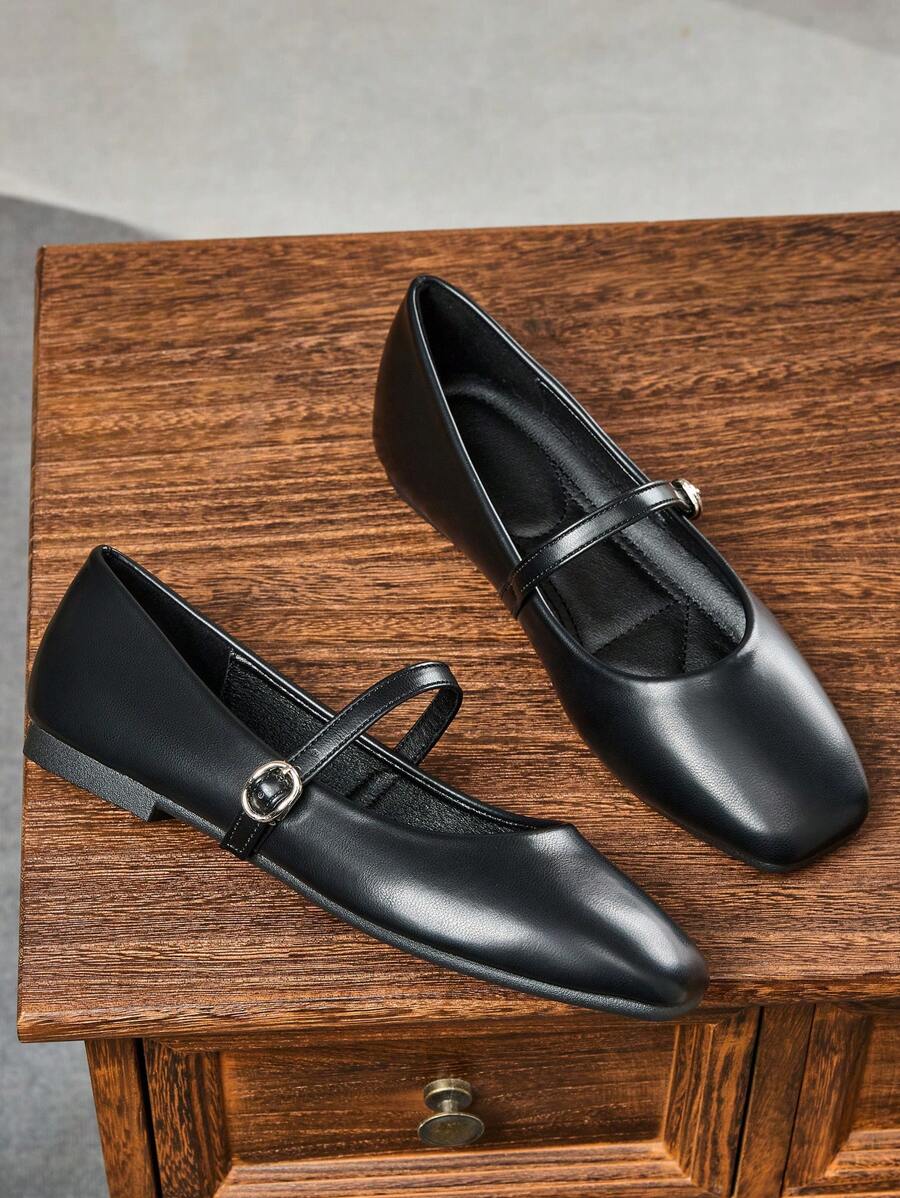 Women's Fashion Square Toe Slip-On Black Shoes, Casual & Versatile Office/Outdoor Wear, High-Quality Flat Dress/Ballet Flats