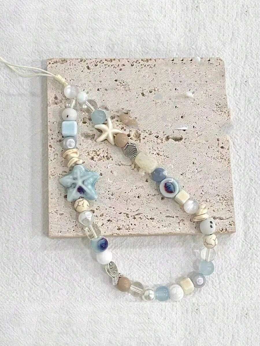 1pc Handmade Summer Breeze, Sea, Starfish, Shell, Ceramic Phone Chain, Fresh CCD Camera Lanyard, DIY Pendant, Anti-Loss Strap Gifts For Mother, Family, Friends, Birthday, Holiday Phone Charm