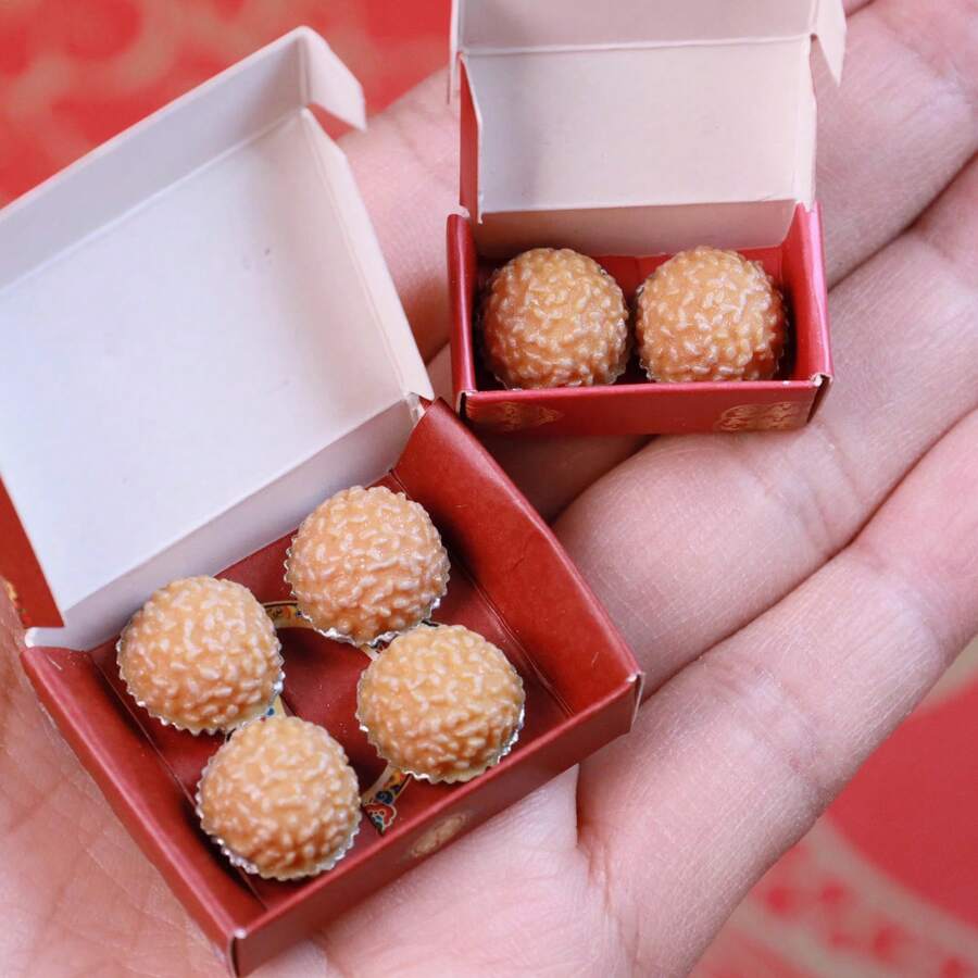 2 Sets Doll House Chinese New Year Wedding Dowry Jian Dui Cake Mould Pretend Play Toy