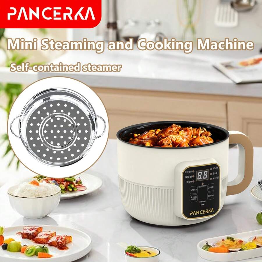 PANCERKA 1 Set de Olla Eléctrica de Capa Sencilla y Doble, 1.0 L Olla Eléctrica Multifuncional de Capa Antiadherente con Botón Mecánico Inteligente, Olla de Arroz Eléctrica para Uso Doméstico, Enchufe EU