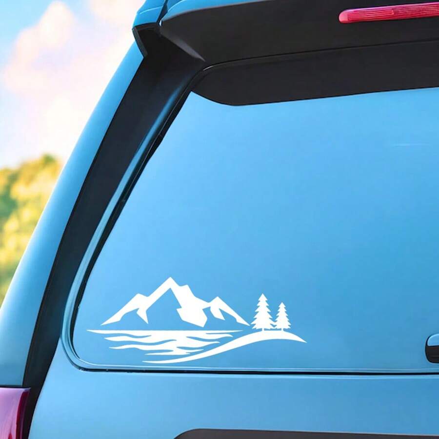 1 Pc Mountain Lake Trees Car Sticker, Vinyl Bumper Window Decal Sticker For Car Truck SUV, Outdoor Camping Adventure Decal Decorative Accessories