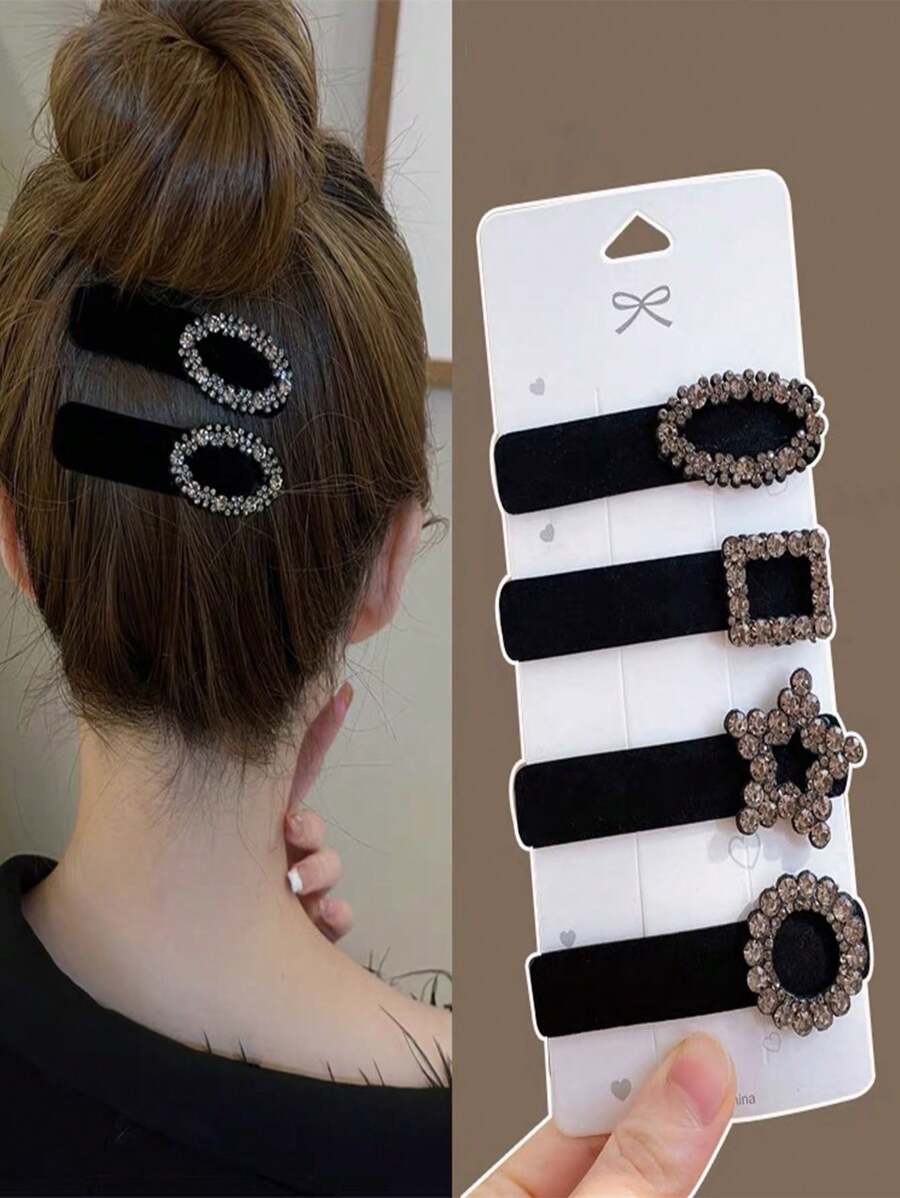 1pc Black Velvet Hairpins With Rhinestones, Women's Multicolored Large Rhinestone Hair Clip, Elegant Water Drop Hollow Out Crystal Hair Clips, Suitable For Daily And Festival Wear Street, For Side, Bangs, Back Of The Head Bathroom Decor Summer Back To School