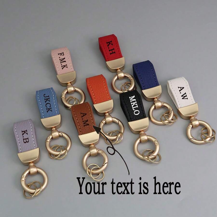1pc Customized Text PU Leather Distinctive French Couple Keychain, Fits All Vehicles, Gold-Plated Hardware, Fashion Accessory, Cute Keyring
