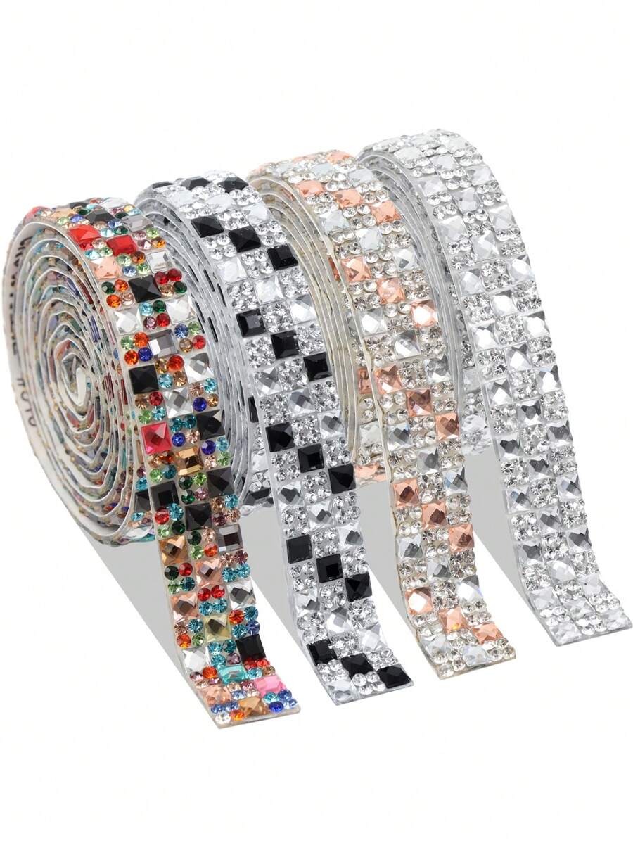 4/1Piece Self-Adhesive Sparkling Diamond Ribbon Set, 4/2 Yards Total - Crystal Embellishments For Diy Crafts, Clothing, Phone & Party Accessories