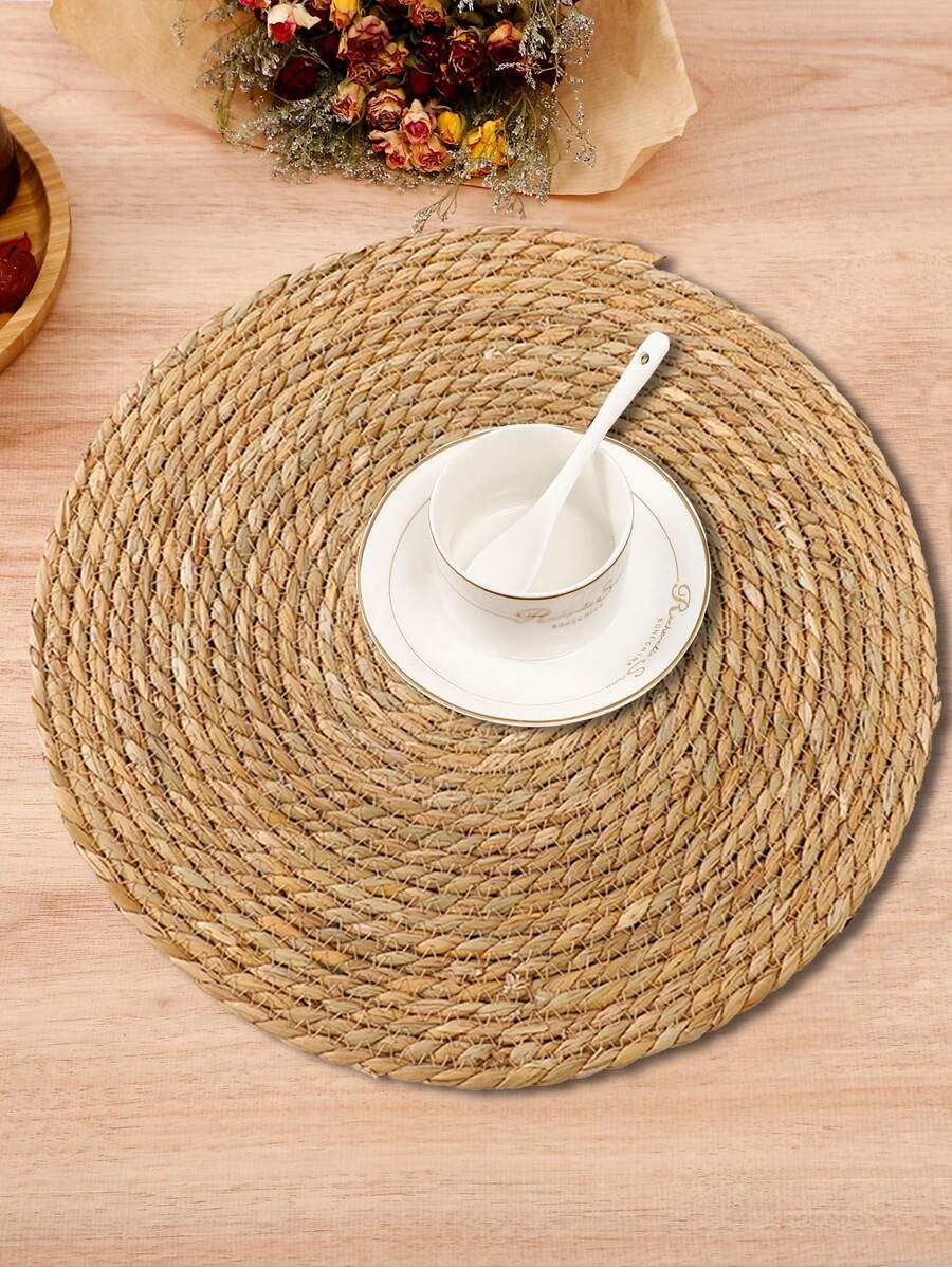 1/4 piezas Individuales tejidos, Individuales redondos de ratán, Individuales hechos a mano de jacinto de agua natural, Individuales rústicos tejidos, Individuales tejidos de estilo country de sauce para mesa, Adecuados para mesa de comedor, hogar, boda