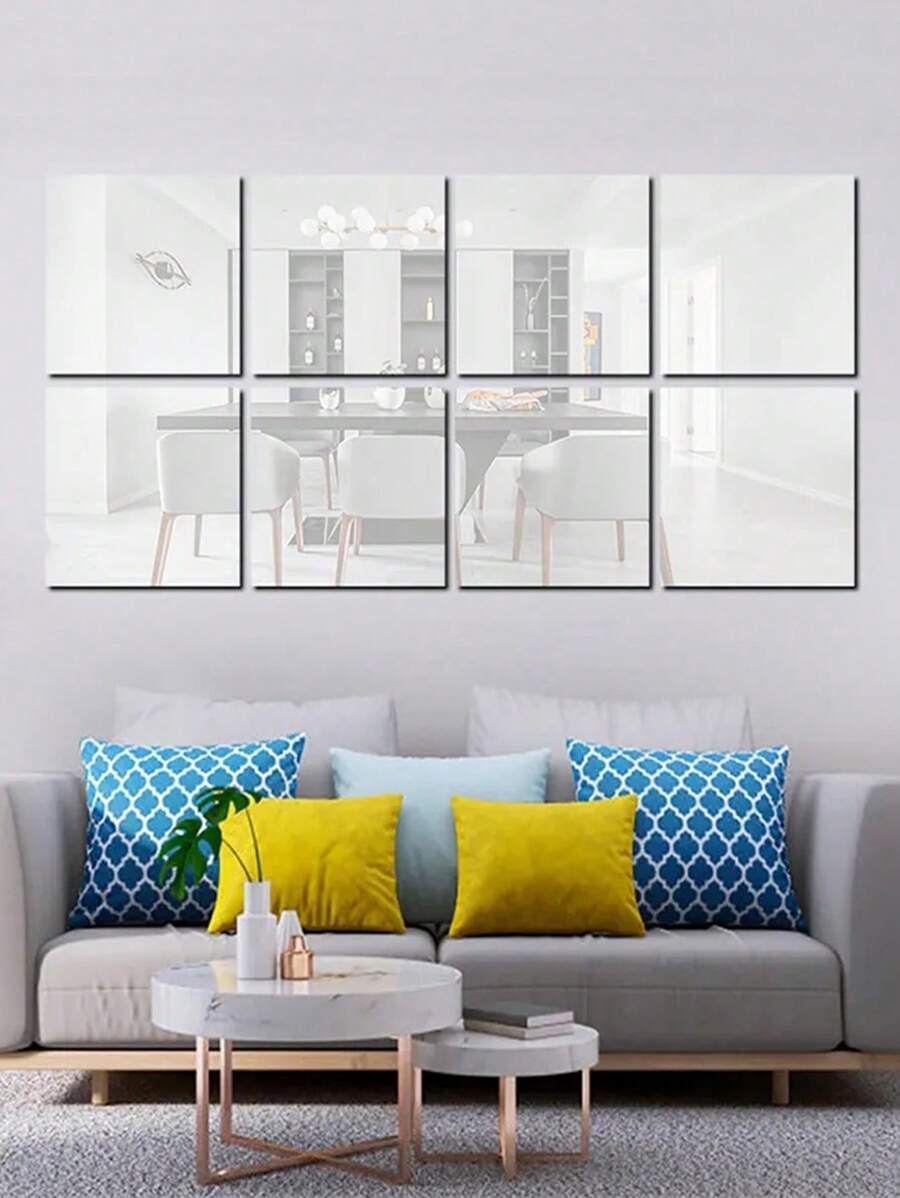 4pcs Classic Style Frameless Wall Mirror Tiles, Full Body Mirror Stick On Dormitory Wardrobe Mirrors, DIY Assembly For Home Gym, Bedroom Wall Installation