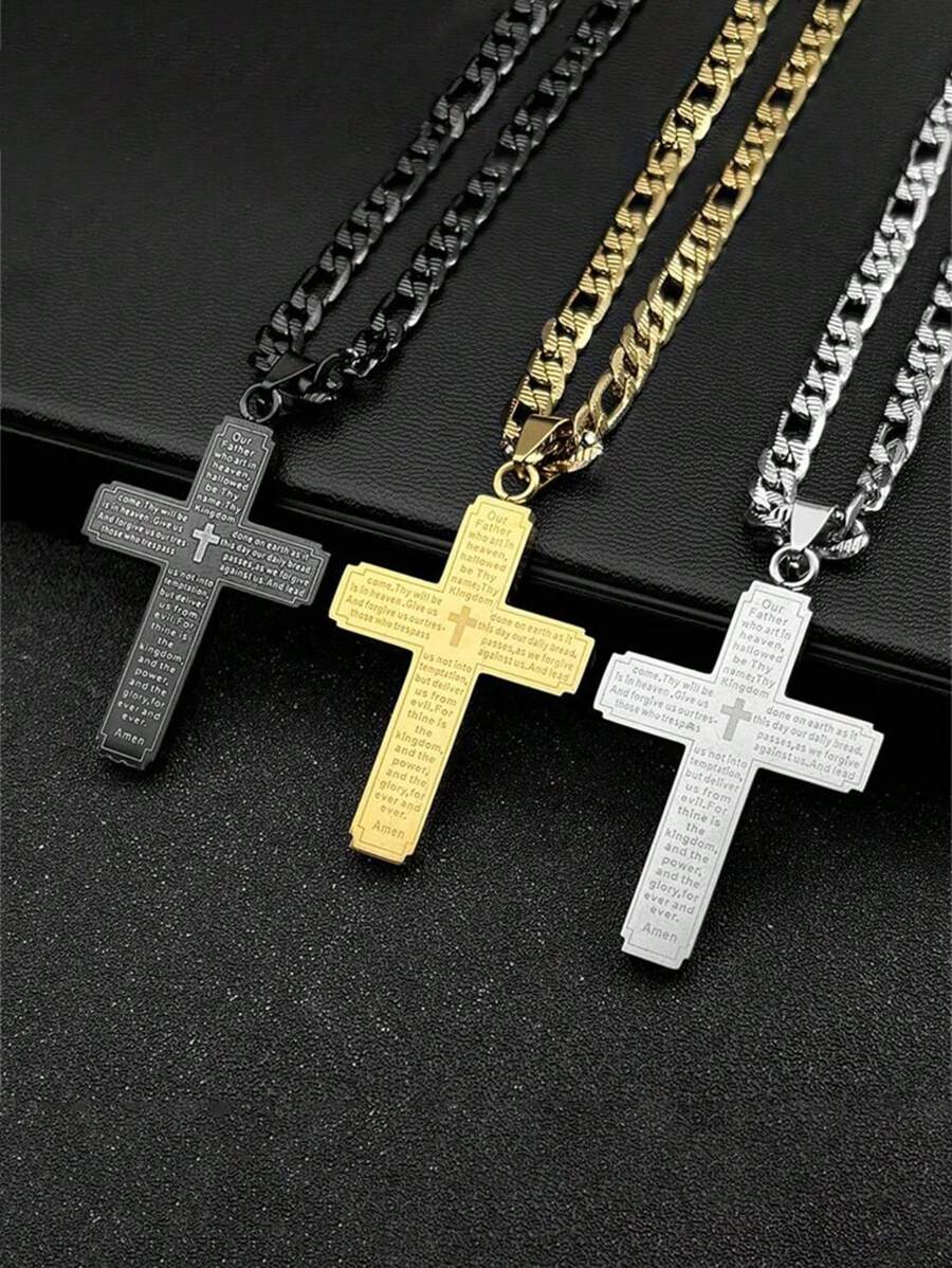 Jesus Cross Bible Pendant Necklace For Men Stainless Steel Gold/Silver/Black Color Christian Hip Hop Chain Religious Amulet Jewelry Gift QKC