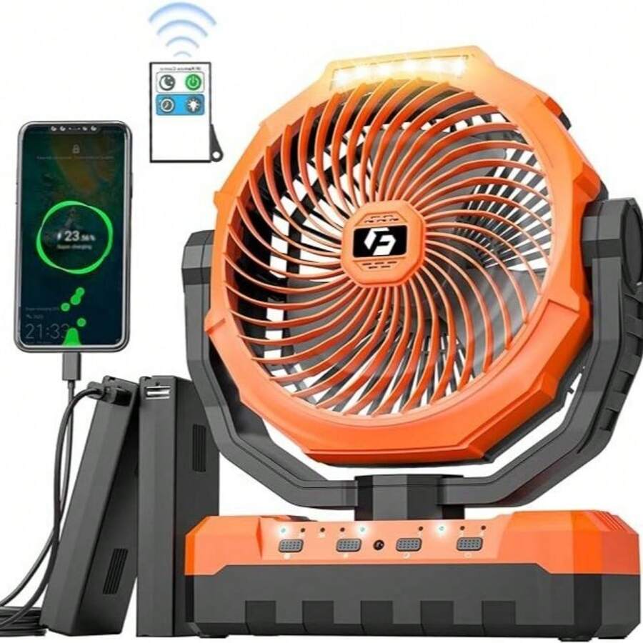 FRIZCOL 3-In-1 Camping Fan - 24000mAh/12000mAh Portable Fan Rechargeable - 9-Inch Battery Powered Fan(140Hrs/70Hrs) - USB Fan With Light & Remote For Indoor, , Tent, Travel, BBQ, Fishing, Jobsite Cooler Fan Airconditioning Fan Rechargeable Campingfan