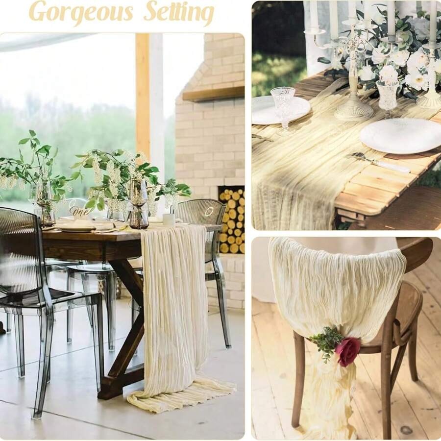 2/4/6/8/10pcs Cheesecloth Table Runner, Gauze Cheese Cloth Table Scarf, Suitable For Bridal Shower, Baby Shower Decoration, Boho Country Style Wedding, Party, Birthday Summer Gifts Beach Back To School School Supplies Room Decor