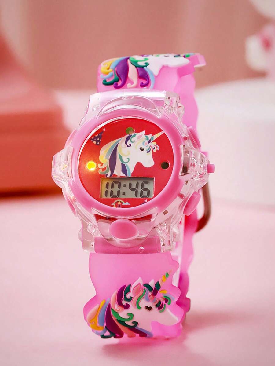 1pc/Set Adorable 3D Unicorn Cartoon Design Silicone Glow-In-The-Dark Quartz Watch, Great For School, Birthday, Halloween Gifts,
