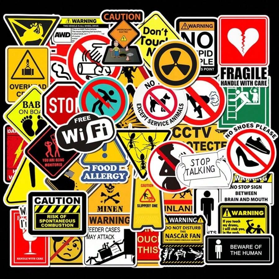 50 pezzi Adesivi rimovibili e impermeabili, avvisi di attenzione per valigie, trolley, moto, auto, adesivi graffiti impermeabili, forniture scolastiche, tornando a scuola