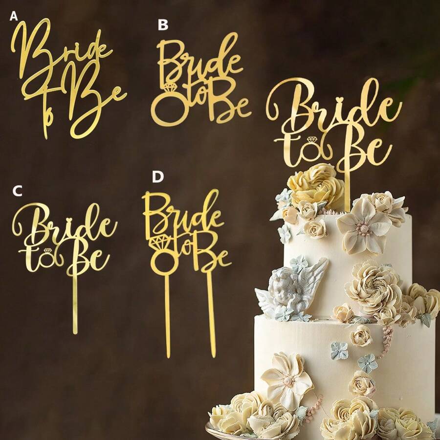 1pc/3pcs/5pcs Bride To Be Party Cake Topper Gold Acrylic Gift For Wedding Cake Dessert Decoration