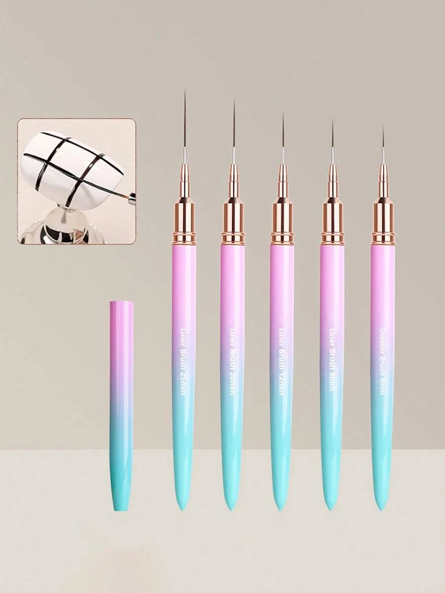5pcs Nail Care Pen Gradient Color Set Extremely Fine Pen Color Painting Flower Wire Drawing Pen Line Pencil Nail Tool, Gel Nail Painting Design Brush, Nail Spot Brush Set Nail Tool, Suitable For Home And Professional Nail Care Salons