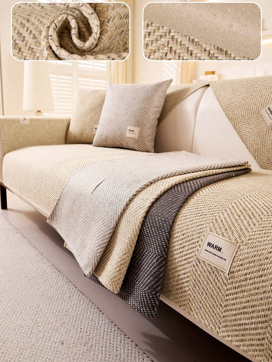 1pc Linen-Like Fabric Sofa Cover, Modern Minimalist Sofa Protector Slipcover, Suitable For Living Room, Bedroom, Office, Fits Armchair, 2/3/4-Seat Sofa And Sectional, All Seasons