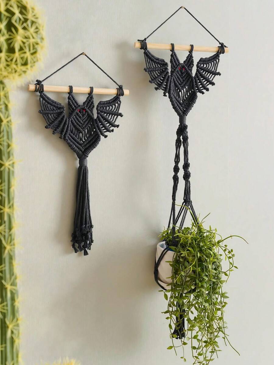 1pc/2pcs Bat Plant Holder, Bat Macrame, Goth Home Decor, Living Room Wall Art, Spooky Halloween, Macrame Hangers, Plant Decoration