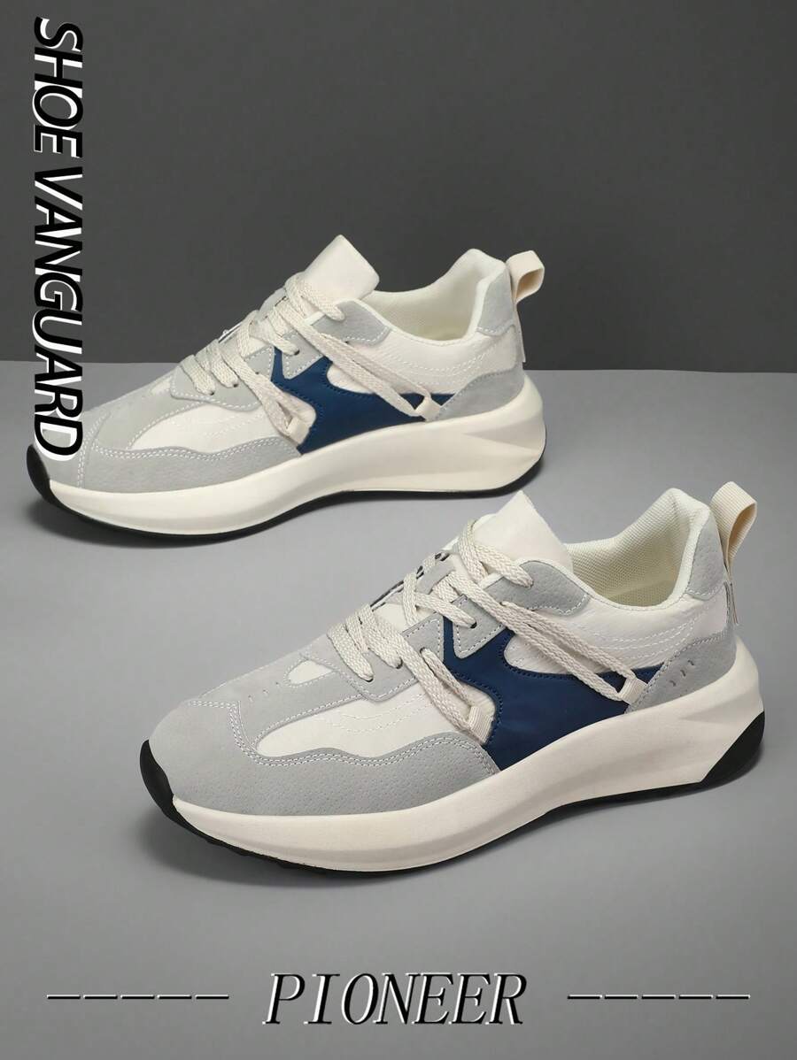 Men's Gray Contrast Color Casual Sport Running Shoes, Minimalist Outdoor Comfortable Low-Top Leisure Sneakers