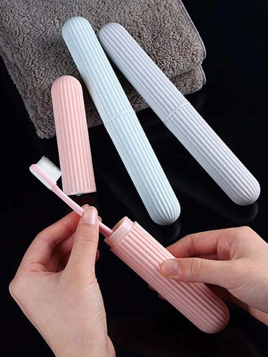 1pc Portable Toothbrush Case, Plastic Portable Toothbrush Carrying Case For Outdoor, Travel Bathroom Bathroom Decor Summer