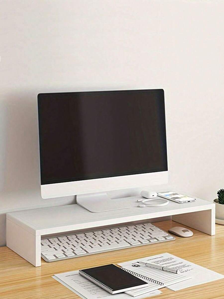 1pc Wooden Monitor Stand For Desk, Monitor Riser, Wooden Monitor Riser Desk Storage Cabinet Computer TV Shelf, Saving Desk Space Elevating Computer Stand With Keyboard Management, For Office And Dormitory Use,School Supplies,Back To School