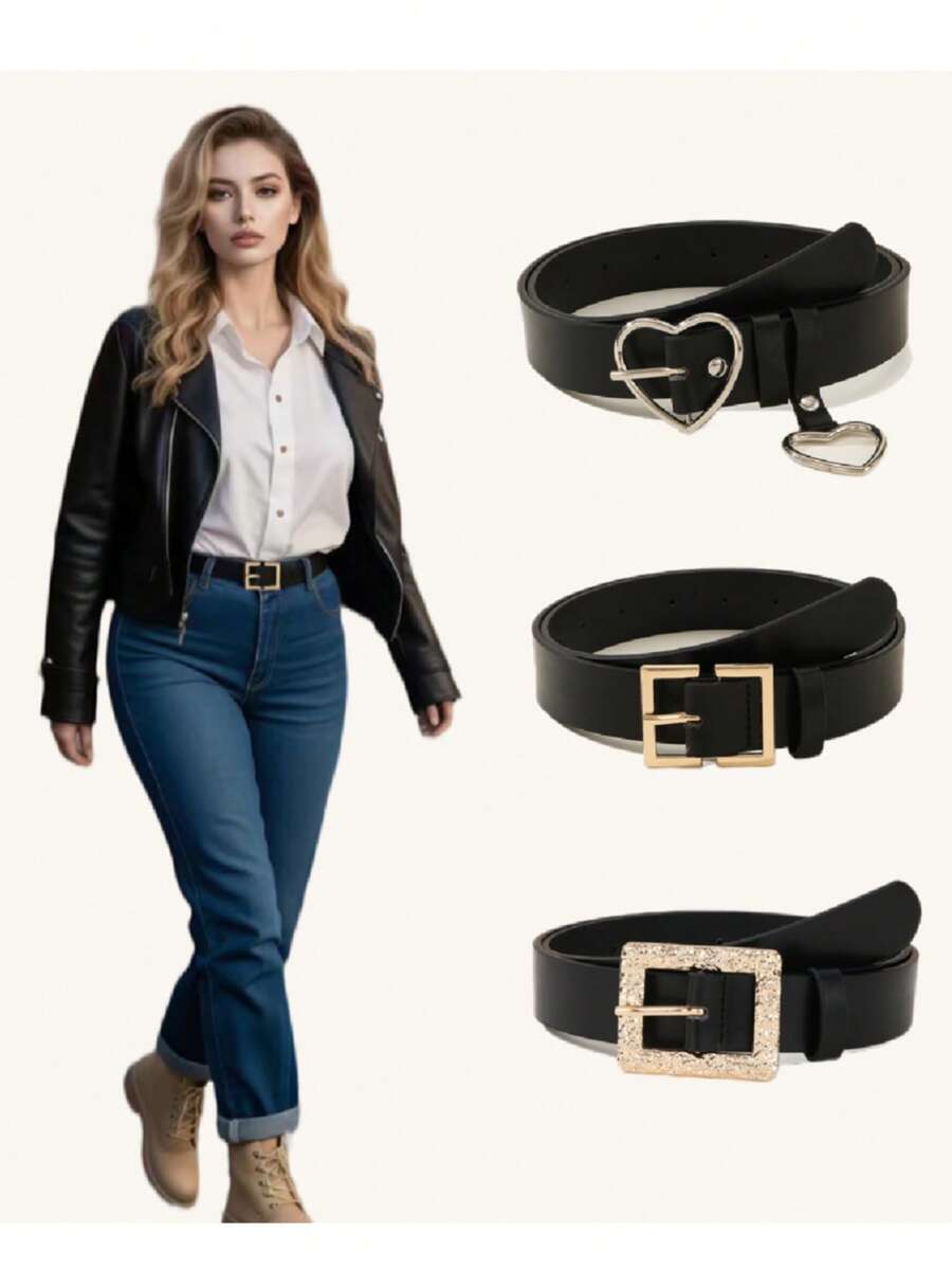 1 pièce Ceinture décontractée grande taille pour femmes avec boucle en forme de cœur et boucle texturée en pierre en forme de croissant, polyvalente pour jeans, robes et manteaux d'été, école