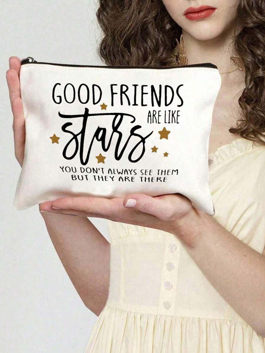Cosmetic Bag For Good Friends - Unisex-Adult Makeup Bag With Zipper, Non-Waterproof, Unscented, Multi-Purpose Pouch With Inspirational Quote