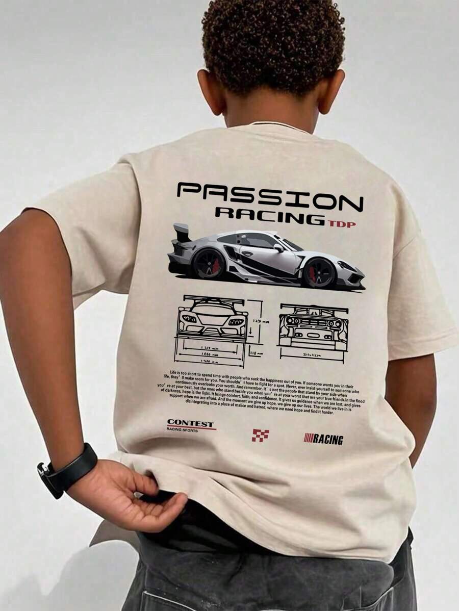 Camiseta de cuello redondo de manga corta con estampado gráfico informal para niños y adolescentes, top de verano