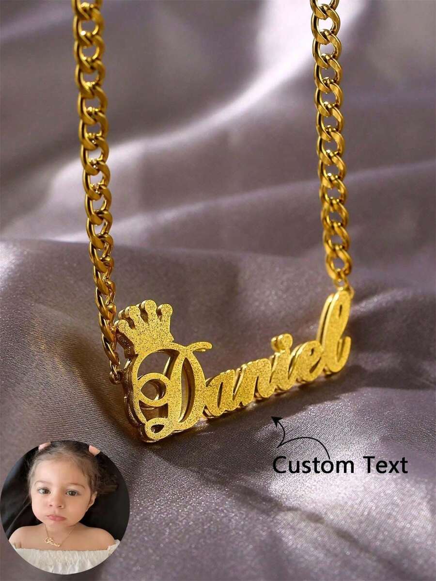 1pc Personalized Children Boys And Girls Simple DIY Name Customized Stainless Steel Necklace, Punk Style Double Layer Welded Name Pendant Necklace, Unisex Stainless Steel 5mm Chain Necklace, Gifts For Valentine's Day, Mother's Day,Multi-Functional,Ornamental,Letter,Engraved,Tidy,Colorful,Cute,Kawaii,Adorable,Casual,Custom,Personalised,Unique,Customized,Baby Gifts,Ideal Gifts For Him,Ideal Gifts For Her,Son,Daughter