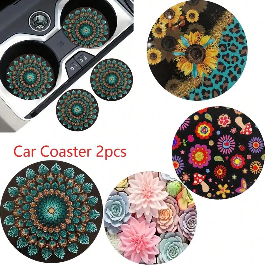 2 pièces Dessous de verre à motif floral pour voiture, tapis de voiture stylé et , séchage rapide et antidérapant