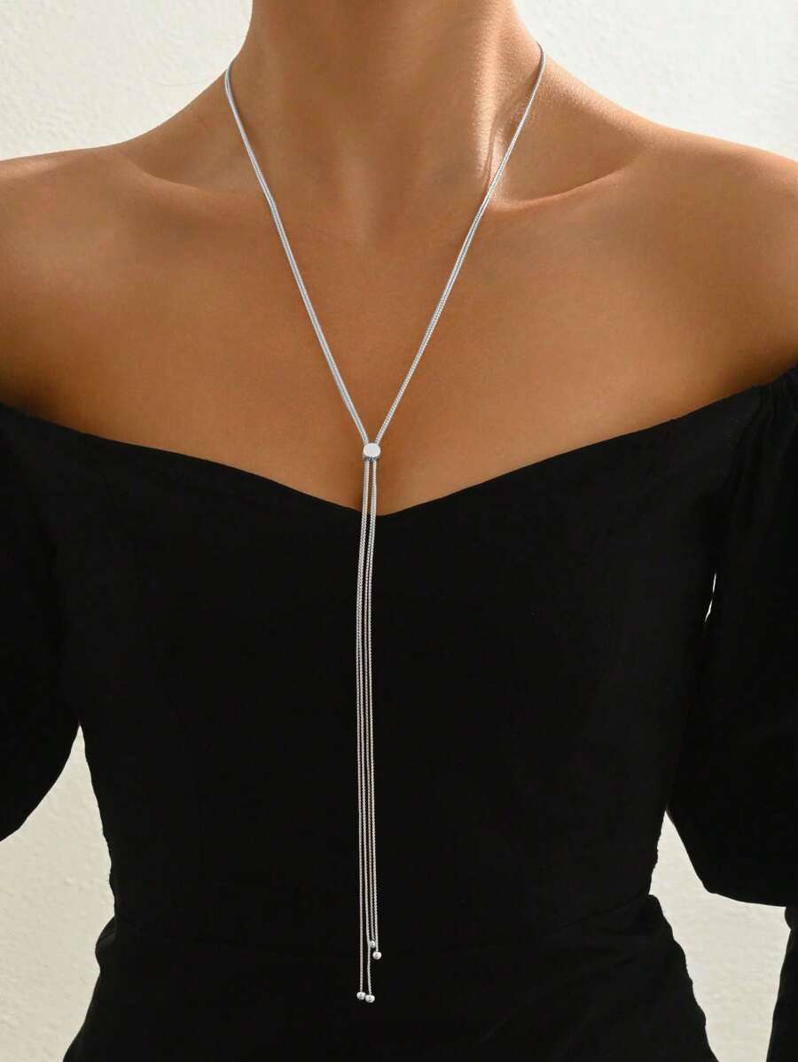 1pc New Fashion Adjustable Y-Necklace With Snake Bone Chain Design, Versatile Sweater Necklace