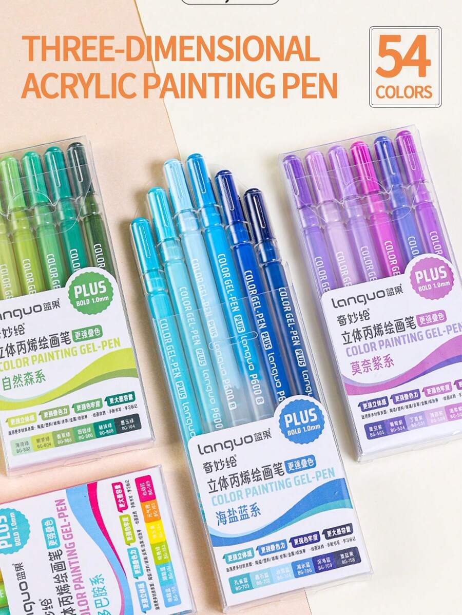 54 Colors Stylo Gel Pens Set Clear Barrel Ballpoint Liner Marker Highlighter Pen 1.0mm Suitable For Drawing, Highlighting, Student's Note Taking, Making Manuals, Office Use Back To School