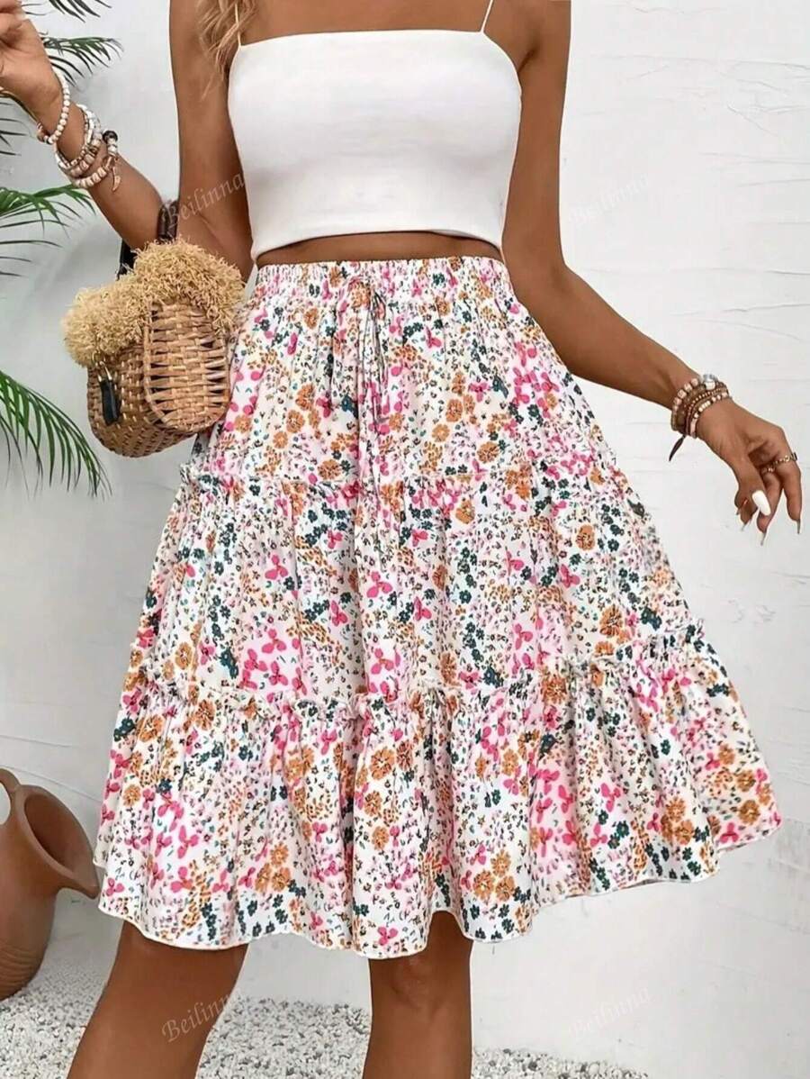 Ditsy Floral Skirt For Women, Fashionable For Summer