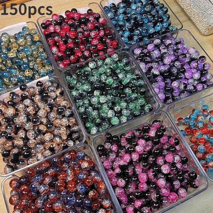 Un set de 50/100/150 cuentas de cristal con efecto de agrietado de colores variados - Cuentas de cristal brillantes redondas de 10mm, aptas para manualidades de joyería, pulseras, collares, aretes - Variedades cuidadosamente seleccionadas, sin necesidad de energía, productos de cuentas de cristal