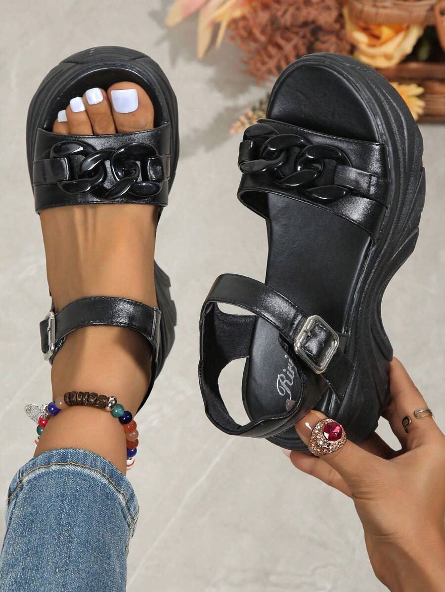 SHIHUA Women's Platform Thick Sole Roman Sandals, 2024 New Casual Versatile Comfortable Commute Thick Bottom Outdoor Beach Vacation Fashion Dress Shoes