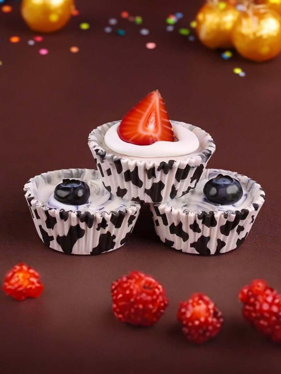 50/100/200pcs Cow Print Cupcake Liners, Theme Party, Muffin Baking Cups, Farm Animal Party And Holiday Baking Supplies, Oil Proof Cupcake Liners
