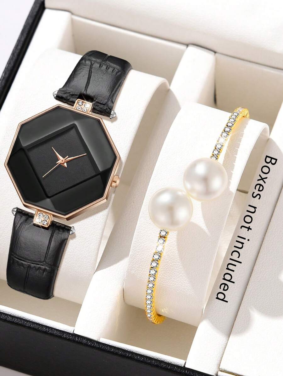 2 PEÇAS Conjunto de Relógio Feminino, Moda Simples Versátil Ponteiro Clássico Relógio de Quartzo, Conjunto com Pulseira, Presente Perfeito para Ela (Sem Caixa)